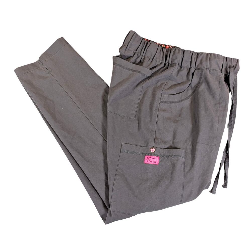 Betsey Johnson Scrub Pants Womens S Gray Drawstring Cargo Nurse Medical